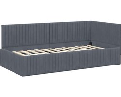 Eenpersoonsbed | Tienerbed | Volwassenenbed Hoekbedframe met hoofdeinde Donkergrijs 90 x 200 cm Fluweel