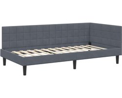 Eenpersoonsbed | Tienerbed | Volwassenenbed Hoekbedframe met hoofdeinde Donkergrijs 90 x 200 cm Fluweel