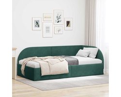 Eenpersoonsbed | Tienerbed | Volwassenenbed | Hoekbedframe met hoofdeinde Donkergroen 90 cm x 200 cm Fluweel