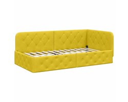 Eenpersoonsbed | Tienerbed | Volwassenenbed | Hoekbedframe met hoofdeinde Geel 90 x 190 cm Fluweel