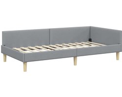 Eenpersoonsbed | Tienerbed | Volwassenenbed Hoekbedframe met hoofdeinde Lichtgrijs 90 x 200 cm Stof