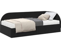 Eenpersoonsbed | Tienerbed | Volwassenenbed | Hoekbedframe met Matras met hoofdeinde 2 pcs Zwart Fluweel