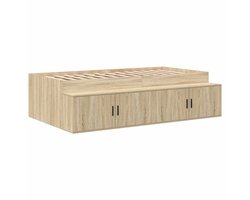 Eenpersoonsbed | Tienerbed | Volwassenenbed Opbergbedframe met opslag Sonoma eiken 90 x 200 cm Bewerkt hout
