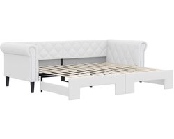 Eenpersoonsbed | Tienerbed | Volwassenenbed Slaapbank met onderschuifbed 90x200 cm kunstleer wit