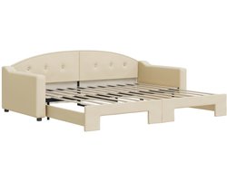 Eenpersoonsbed | Tienerbed | Volwassenenbed Slaapbank met onderschuifbed 90x200 cm stof crèmekleurig
