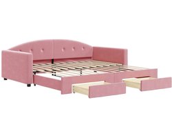 Eenpersoonsbed | Tienerbed | Volwassenenbed Slaapbank met onderschuifbed en lades 100x200 cm fluweel roze