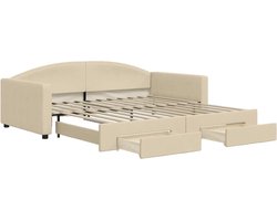 Eenpersoonsbed | Tienerbed | Volwassenenbed Slaapbank met onderschuifbed en lades 100x200 cm stof crème