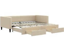 Eenpersoonsbed | Tienerbed | Volwassenenbed Slaapbank met onderschuifbed en lades 90x200 cm stof crèmekleur