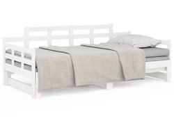 Eenpersoonsbed | Tienerbed | Volwassenenbed Slaapbank uitschuifbaar massief grenenhout wit 2x(80x200) cm