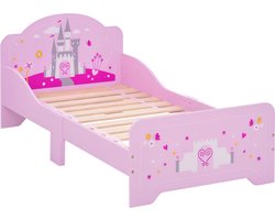 Eenpersoonsbed voor kleine kinderen - houten bedframe - lage bedpoten - prinsessenbed - extra klein kinderbed -geschilderd in roze