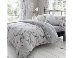 Eenpersoonsbeddengoedset Gebloemd beddengoed en linnen dekbedovertrek met kussensloop Grijs (135 x 200 cm)