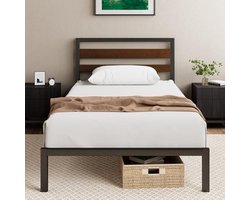 Eenpersoonsbedframe 90 x 190 cm - Duurzaam Bamboe en Metaal - Hoogte 80 cm - Milieuvriendelijk met Hoofdeinde en Stalen Lattenbodem - Eenvoudige Montage