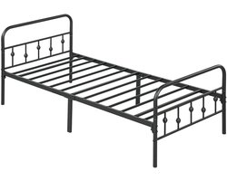 Eenpersoonsbedframe van metaal - eenvoudig te monteren - met geluidsdempende rubberen voetjes - zwart