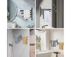 Eénstuks aluminium opvouwbare handdoekrek, ruimtebesparend wandmontage. Geschikt voor badkamer, balkon en slaapkamer – stijlvol zwart metalen ontwerp.