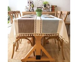 Eenvoudig Modern Streep Tafelkleed Kwastje Tafelkleed, Katoen Linnen Elegant Tafelkleed Wasbaar Keukentafel Cover Voor Eettafel (Teal strepen, Rechthoekig/Ovaal, 55 x 87 inch, 6-8 zitplaatsen)