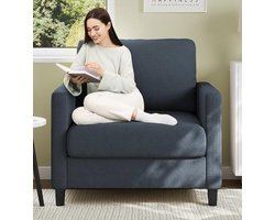 Eenzitsbank - Relaxstoel Comfortabel met Armleuning en Rugleuning - Gestoffeerd Mini Bank - Fauteuil Leesstoel geschikt voor Woonkamer Kantoor of Werkkamer - Blauw