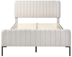 Eepersoonsbed 140x200 Zonder Matras Gestoffeerd Bed Grijs Beige Linnen Met Verstelbaar Hoofdeinde Lattenbodem Jeugdbed Voor Slaapkamer En Gastenkamer Modern Design