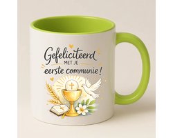 Eerste Communie Mok (groen) - Communie Cadeau - Gefeliciteerd met je eerste Communie - Communie