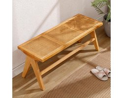 Eetbank Houten Ottomaan - Hal Bankje - Entree Opbergen - Rotan Weefsel - 42 x 115 x 47 cm - Natuurlijk