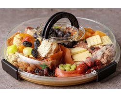 Eetblad - Bamboe dienblad met transparante deksel - Gedroogd fruit dienblad - Reis picknick - Draagbaar - Delicatessendoos - Vlees- Hout milieubescherming-en fruitschaal - Housewarming cadeau voor een nieuw huis