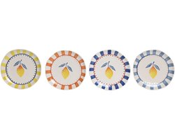 Eetbord Home ESPRIT Geel Blauw Wit Oranje Keramiek Citroen Mediterrane (4 Stuks)