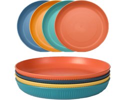 Eetborden - Plastic eetborden - Herbruikbaar - Fruitborden - Geschikt voor kamperen/keukengebruik - Set van 4-22.7cm - Oranje/Geel/Donkerblauw/Donkergroen