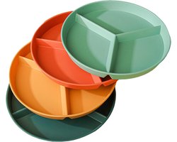 Eetborden - Vierdelige set platte borden Geschikt voor vakjes - 24,5 cm - Portiecontrole - Bord Geschikt voor drie vakjes - Eetborden Geschikt voor het hele gezin, Geschikt voor volwassenen en kinderen