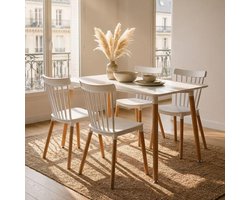 Eetgroep 5 Delig - Eettafel met stoelen - Moderne eetkamer - Scandinavisch design - 120x70 cm - Wit