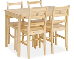 Eetgroep met 4 Stoelen van Massief Grenenhout – Rechthoekige Eettafel Wit – Scandinavische Landhuisstijl