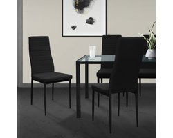 Eetgroep Tafelgroep 4 stoelen en 1 tafel in zwart PU leer met metalen poten ML design