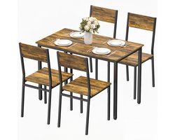 Eetgroepen, eettafel met 4 stoelen, rechthoekige keukentafelset voor 4 personen, zitgroep voor keukentafelset voor eetkamer/woonkamer/terras, bruin