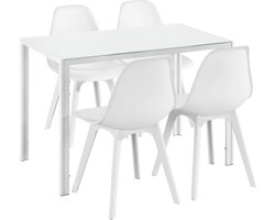 Eethoek Arin - Glazen eettafel - Met 4 witte stoelen - Hoogwaardig design - Stijlvolle uitstraling