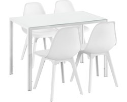 Eethoek Delft glazen eettafel met 4 stoelen wit