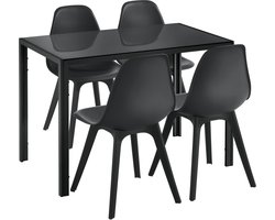 Eethoek Delft glazen eettafel met 4 stoelen zwart