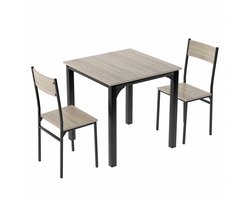 Eethoek Eettafel Met 2 Stoelen - Eetkamerset - Balkonset - Kleine Eettafel Set - Compacte Vormgeving - Stalen Frame - Natuurlijke Kleur - Ruimtebesparend - Woonkamer - 70x70x75 cm - 3-delig - Natuurlijk