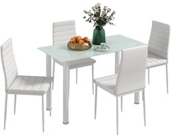 Eethoek – Eettafelset – Eetkamerset – Tafel Met Stoelen – Glazen Tafelblad – 5-Delige Set – Gehard Veiligheidsglas
