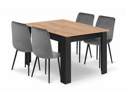 Eethoek - Eettafelset - NP 120x80 Craft met Zwarte Poten + 4 Stoelen LAVA Zwart met Zwarte Poten, Modern Design, Geschikt voor Keuken, Eetkamer en Woonkamer