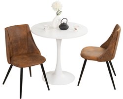 Eethoek - Ronde Tafel Scandinavisch Met 2 Vintage Stoelen - Wit/Bruin