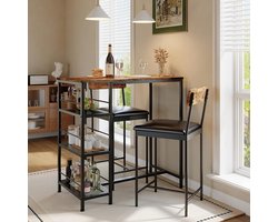 Eethoek - Ruimtebesparende 3-delige eetset voor 2 personen - Moderne compacte vierkante tafel met 2 stoelen - 76 × 74 × 74 cm - Bruin
