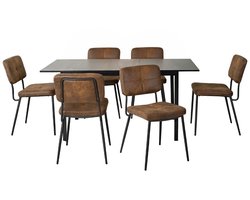 Eethoek - Uitschuifbare Houtlook Tafel 6 Industriële Stoelen - Bruin