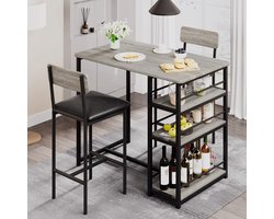 Eethoeken , Bartafelset 3-delig, keukentafel met stoelen voor keuken, eetkamer, bistro, etc. Eettafel en 2 stoelen met rugleuning en bekleding (Grijs )