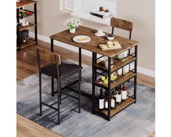 Eethoeken , Hoge bartafelset 3-delig, keukentafel met stoelen voor keuken, eetkamer, bistro, etc. Eettafel en 2 stoelen met rugleuning en bekleding ,bruin