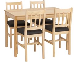 Eetkamer-set MCW-F77, zitgroep Eetkamergroep, massief hout dennenhout Stof Landhuis 110 cm ~ naturel Bekleding zwart