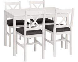 Eetkamer-set MCW-F77, zitgroep Eetkamergroep, massief hout dennenhout Stof Landhuis 110 cm ~ wit Bekleding zwart