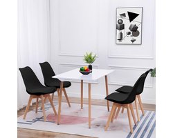 Eetkamer Set - Tafel met stoelen - Samen eten - Scandinavisch design - 110 cm breed - Wit met zwart