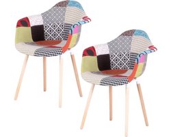 Eetkamer Stoelen - Eettafel - Kuipstoel - Kantoor - Set van 2 - Rood/Blauw/Grijs/Wit - Ruitpatroon