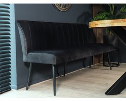 Eetkamerbank 180cm Sally velvet zwart bank 3 zits eettafelbank