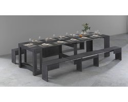 Eetkamerbank set – HomeByNicole Torquato Luxe Uittrekbare Eettafelbanken – Set van 2 Moderne Keukenbanken – 290 x 25 x 45 cm – Grijs Leisteen – Ruimtebesparend Ontwerp – Italiaanse Kwaliteit – Comfortabel & Krasbestendig