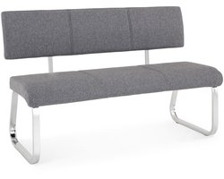 Eetkamerbank VILAS voor 3 personen met stoffen bekleding, grijs - verchroomd metalen frame, eetkamerbank met comfortabele gestoffeerde rugleuning, eetkamerbank voor de keuken - hoofdafbeelding