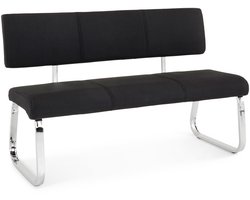 Eetkamerbank VILAS voor 3 personen met stoffen bekleding, zwart - verchroomd metalen frame, eetkamerbank met comfortabele gestoffeerde rugleuning, eetkamerbank voor de keuken - hoofdafbeelding